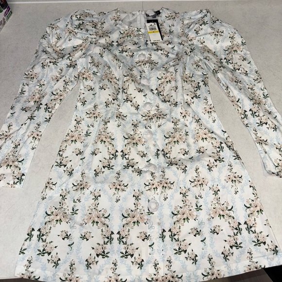 Danielle Bernstein Floral-Print Rhinestone Dress size Medium M floral blue - Picture 3 of 8